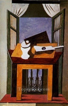  Abierta Lienzo - Naturaleza muerta sobre una mesa frente a una ventana abierta 1919 cubista Pablo Picasso